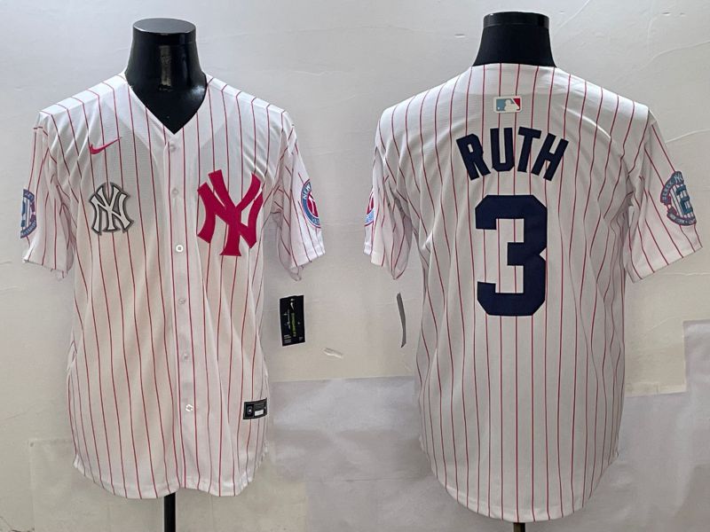 Men New York Yankees #3 Ruth White Stripe Jointly Name Nike 2025 MLB Jersey style 8->new york yankees->MLB Jersey